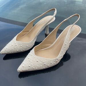 Betsey Johnson Cream Lace Slingback Heels
